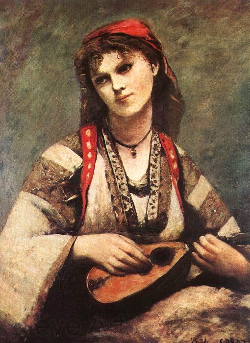  Jean Baptiste Camille  Corot Gypsy with a Mandolin Norge oil painting art